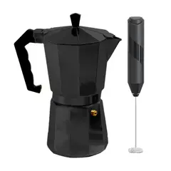GENERICO - Pack Cafetera Italiana Greca 6 Tazas + Mini Batidor De Cafe