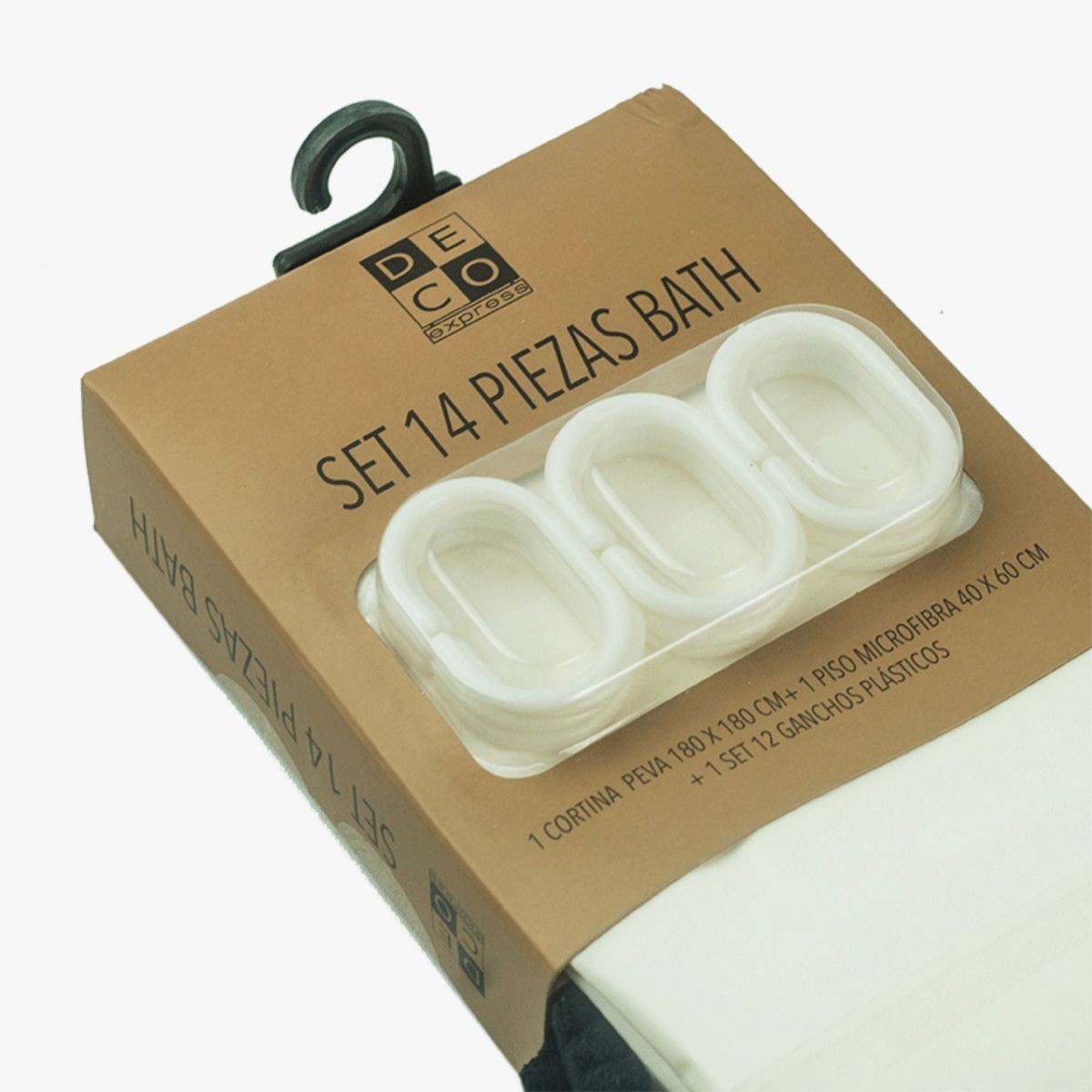 DECO EXPRESS - Cortina de baño 180x180 impermeable + 12 ganchos y Piso de baño Arena