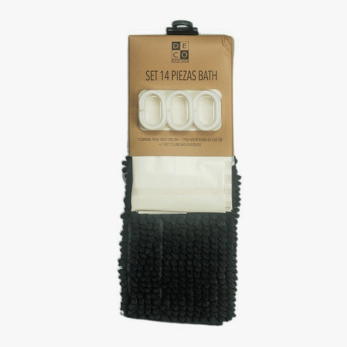 DECO EXPRESS - Cortina de baño 180x180 impermeable + 12 ganchos y Piso de baño Arena