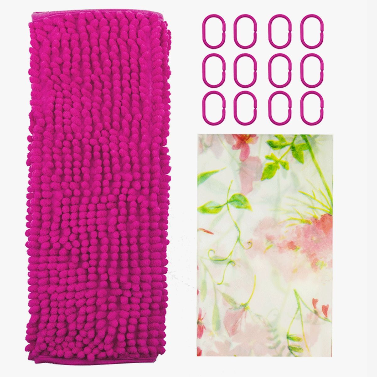 DECO EXPRESS - Cortina de baño 180x180 impermeable + 12 ganchos y Piso de baño Arcoiris