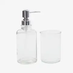 DECO EXPRESS - Set 2 accesorios de baño Dispensador de jabón y Vaso Vidrio Clear