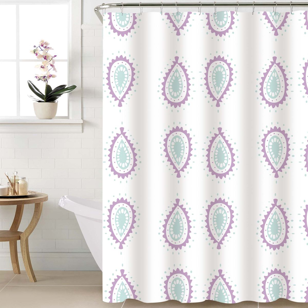 DECO EXPRESS - Cortina de baño 180x180 impermeable + 12 ganchos Bulgara