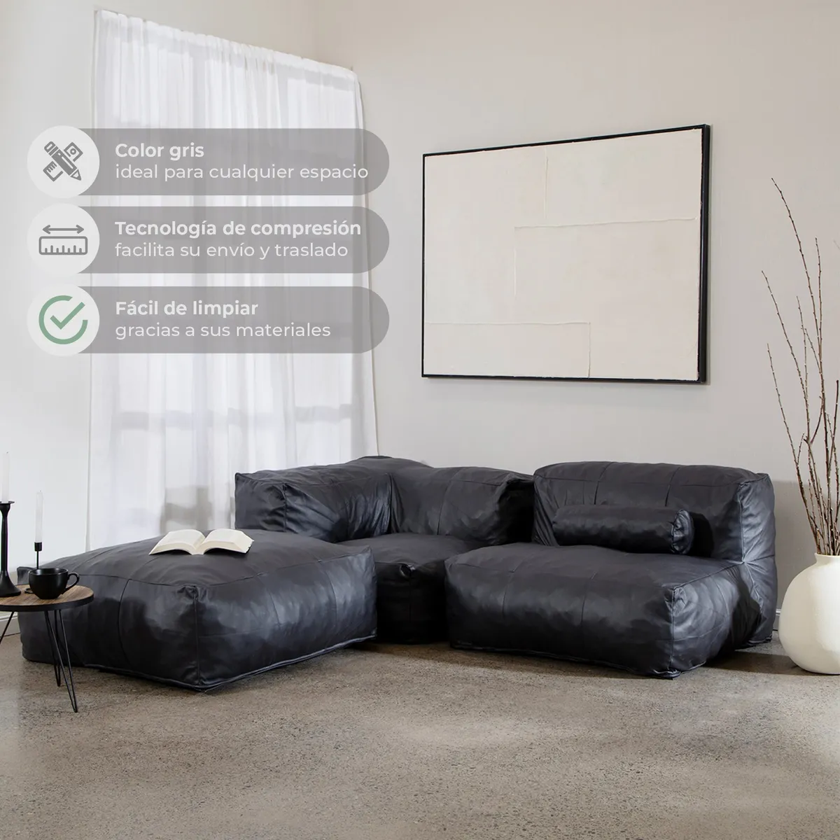 RELAN - Sillón Pouf / Puff Seccional Relan Leather Sofá Simil Cuero