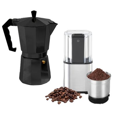 Generico Cafetera Italiana Greca 6 Tazas + Moledor Electrico