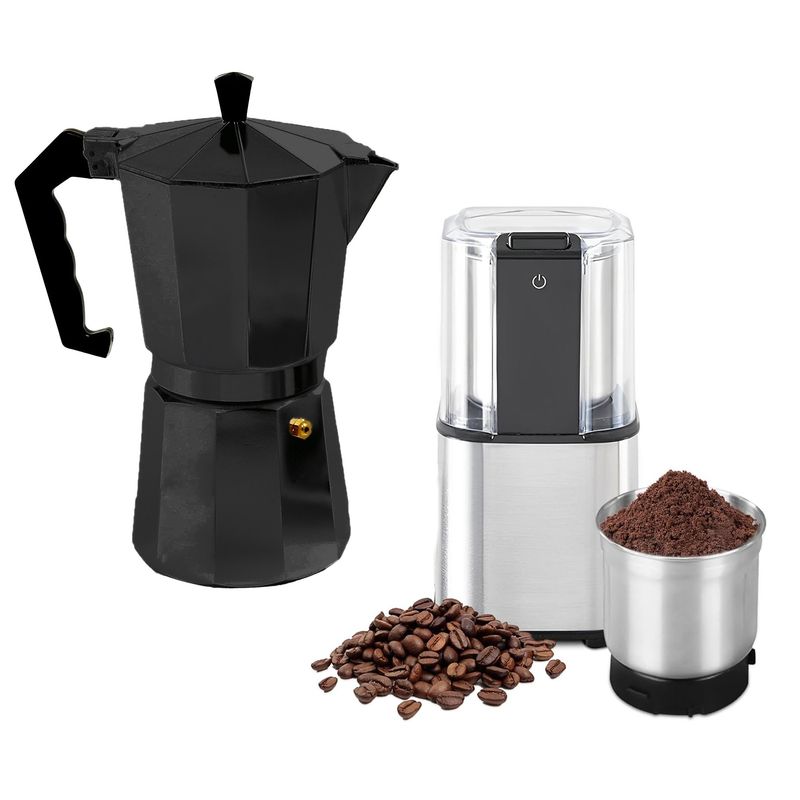 GENERICO - Cafetera Italiana Greca 6 Tazas + Moledor Electrico De Cafe