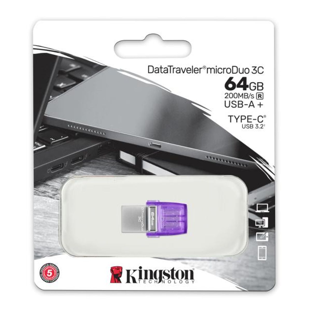 KINGSTON - Pendrive Kingston DataTraveler microDuo 3C 64GB USB y USB-C