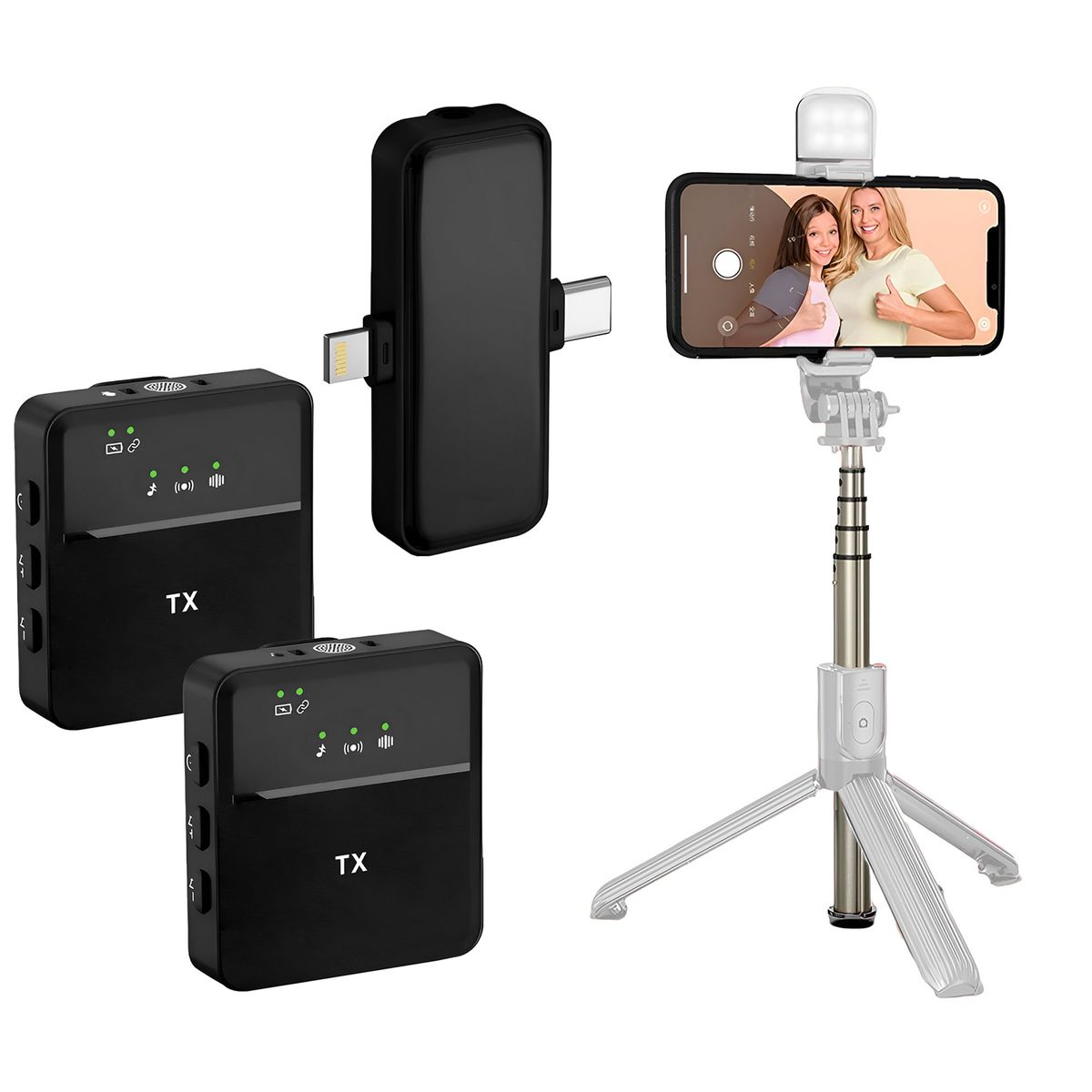 GENERICO - Pack Tripode Palo Selfie Microfono Inalambrico iPhone Usb C