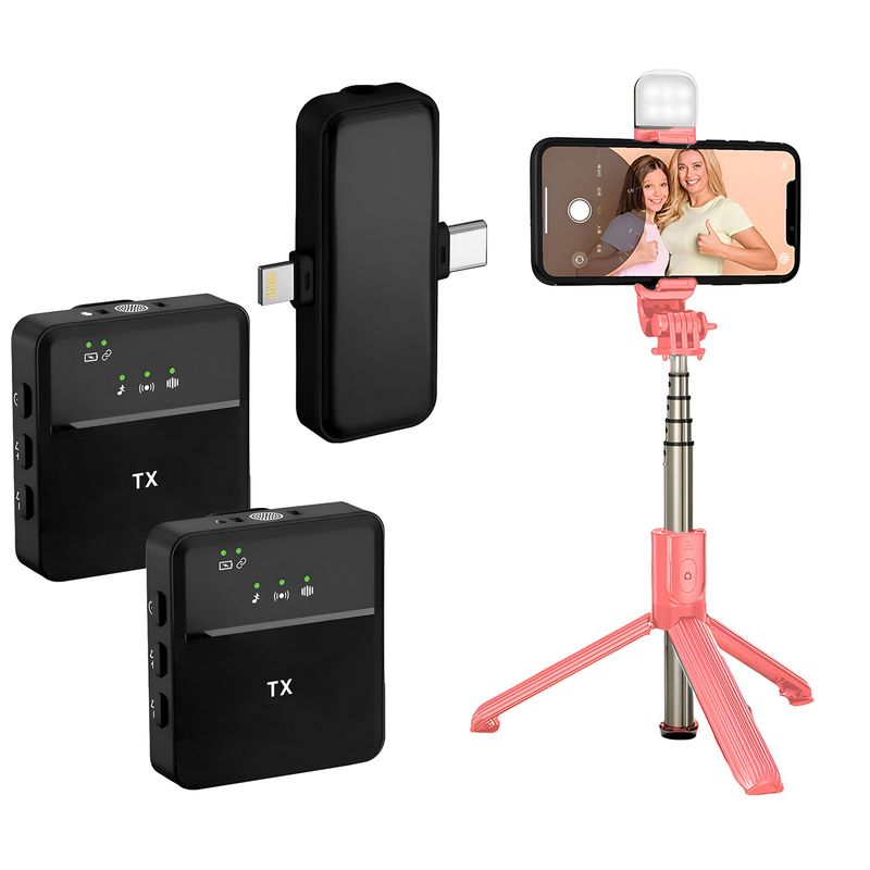 GENERICO - Pack Tripode Palo Selfie Microfono Inalambrico iPhone Usb C