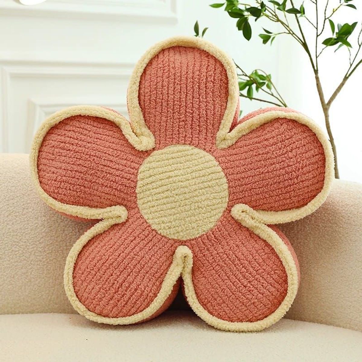GENERICO - SET DE 4 COJINES DISEÑO FLOR COLOR ROSADO.