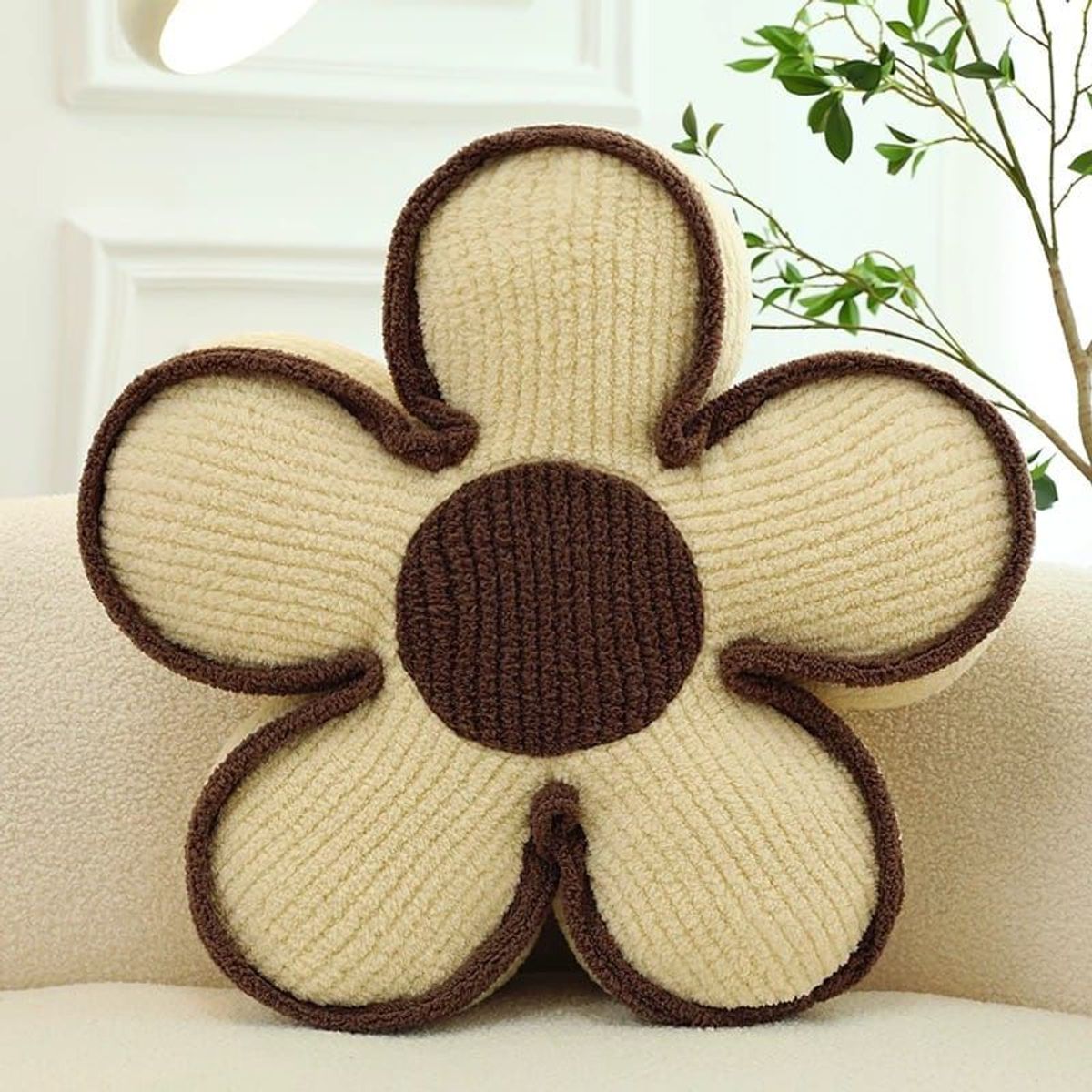 GENERICO - SET DE 4 COJINES DISEÑO FLOR COLOR BEIGE