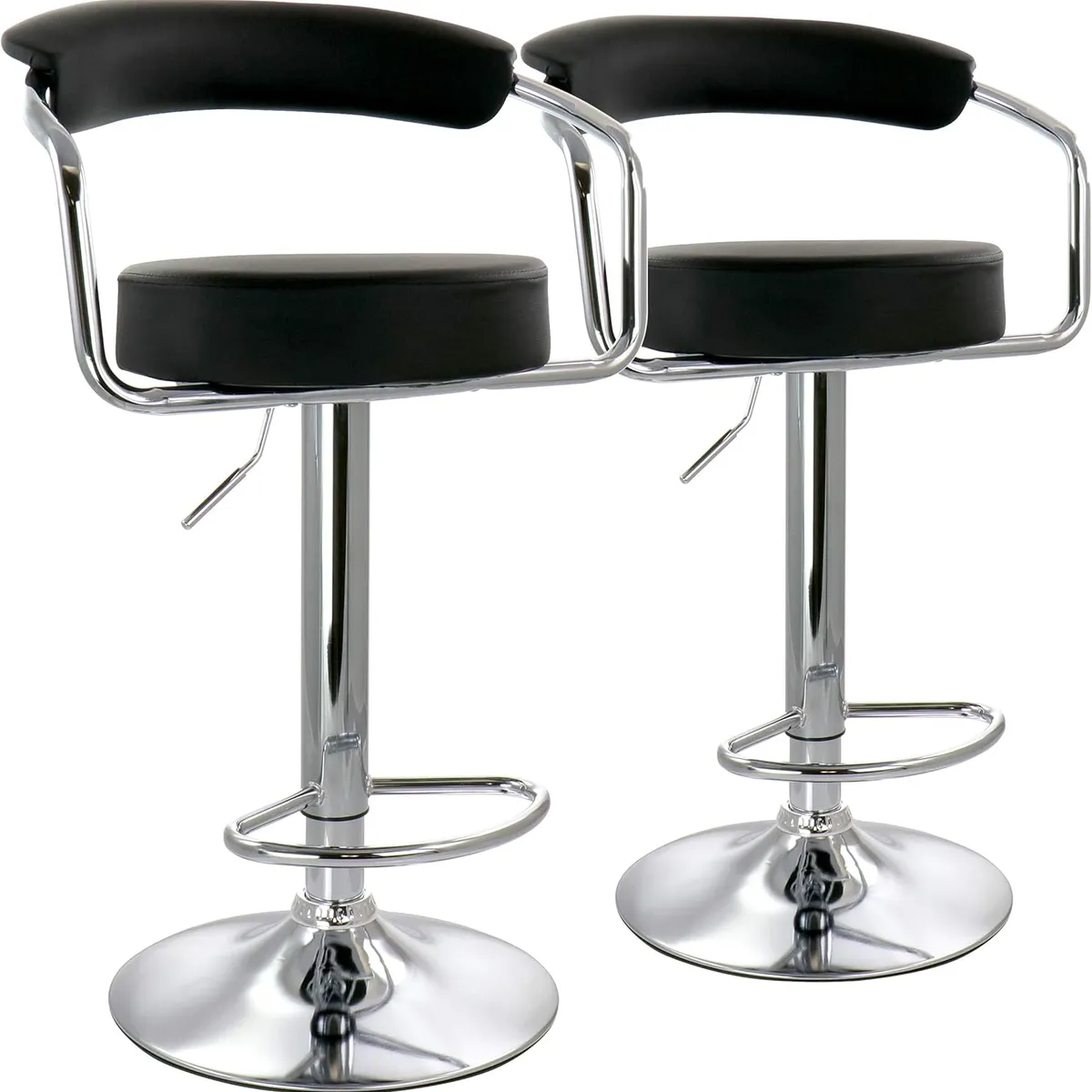 MOBOI - Pack 2 Taburete Piso Bar Altura Regulable Con Respaldo Negro