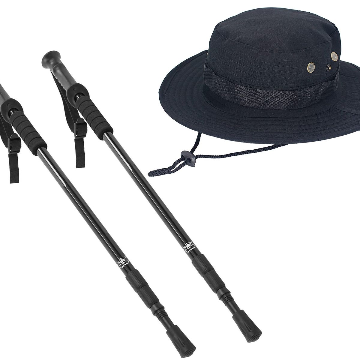 GENERICO - Pack Palo Trekking Baston Pleglable Senderismo + Sombrero