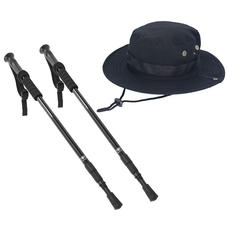 GENERICO - Pack Palo Trekking Baston Pleglable Senderismo + Sombrero