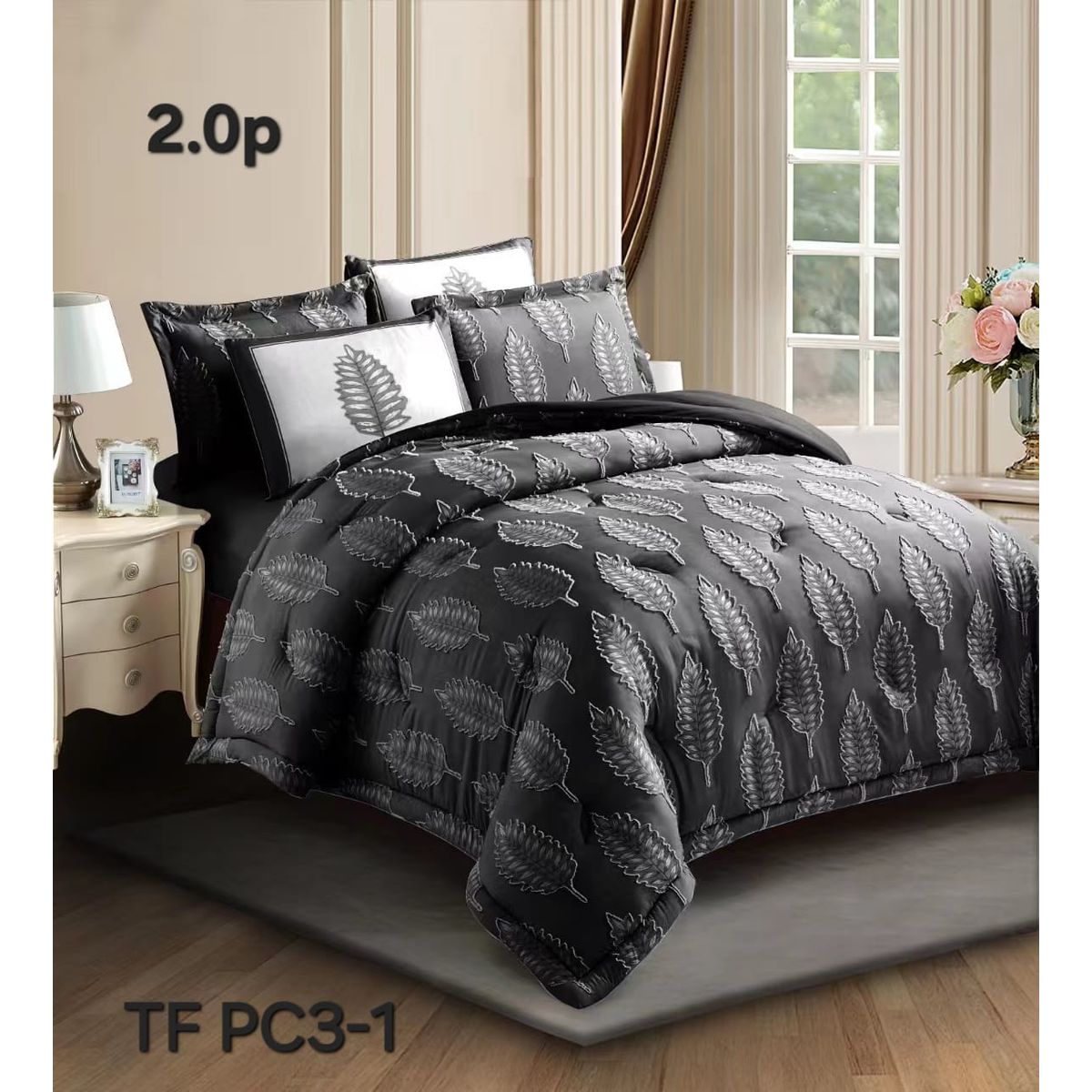 GENERICO - Cobertor de Verano 2 Plazas Edredon Ligero Semiacolchado de Polialgodón Gris Plomo