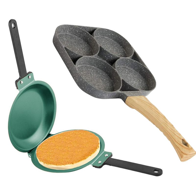 GENERICO - Pack Sarten Doble Panquequera + Sarten Para Huevos Fritos