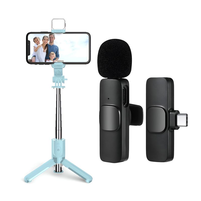 GENERICO - Tripode Palo Selfie Bluetooth + Microfono Inalambrico Usb C