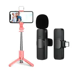 GENERICO - Tripode Palo Selfie Bluetooth + Microfono Inalambrico Usb C