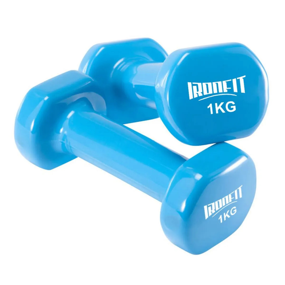 CITYSHOP - Par de Mancuernas Hexagonales Ironfit 1 kg c/u Recubiertas en Neopreno Color Azul