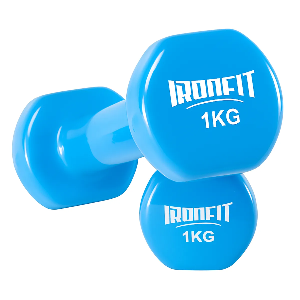 CITYSHOP - Par de Mancuernas Hexagonales Ironfit 1 kg c/u Recubiertas en Neopreno Color Azul