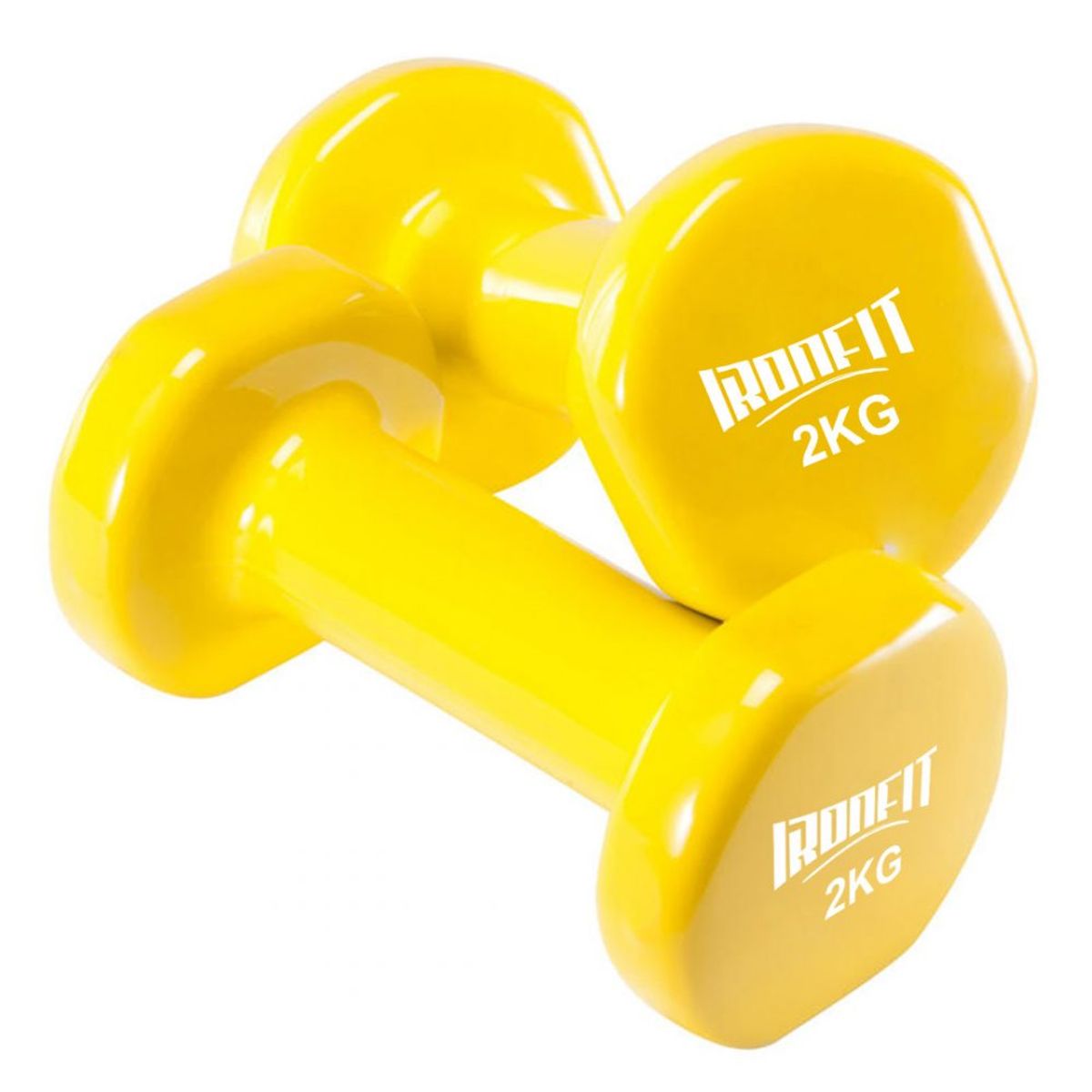 CITYSHOP - Par de Mancuernas Hexagonales Ironfit 2 kg c/u Recubiertas en Neopreno Color Amarillo