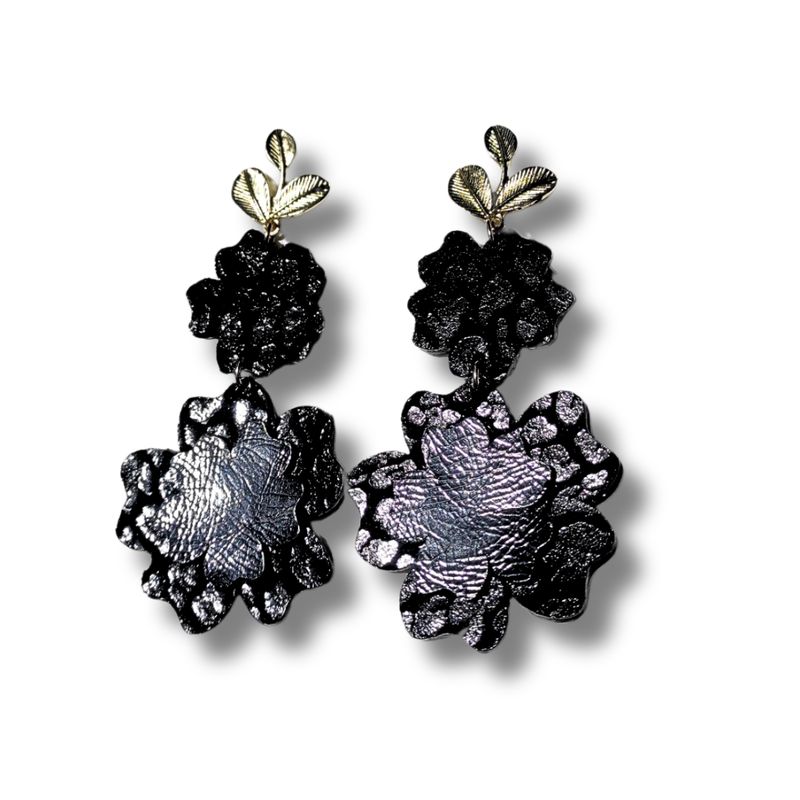 JARDIN DEL ESTE - Aros de cuero Peonías negros