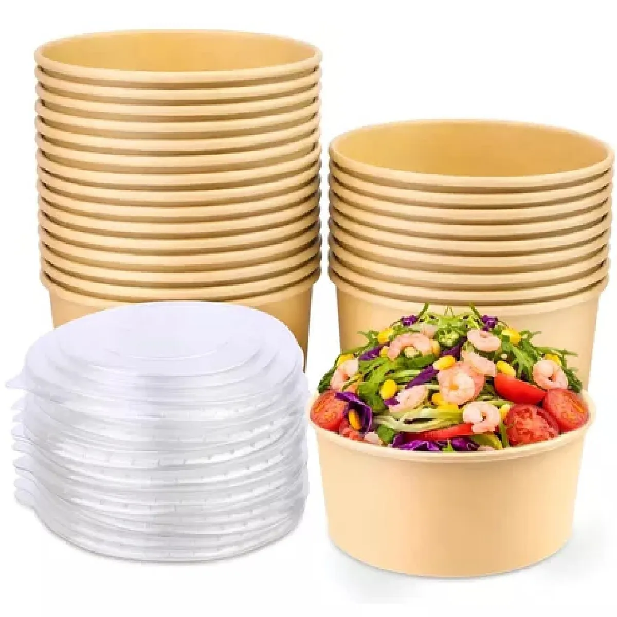 PASTELERIUSCL - 50 Bowl Con Tapa Bowls Plastico Bowl Kraft Envases 1000 Cc