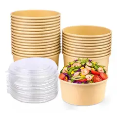 GENERICO - 50 Bowl Con Tapa Bowls Plastico Bowl Kraft Envases 1000 Cc