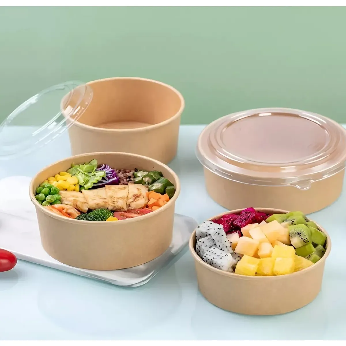 PASTELERIUSCL - 50 Bowl Con Tapa Bowls Plastico Bowl Kraft Envases 1000 Cc