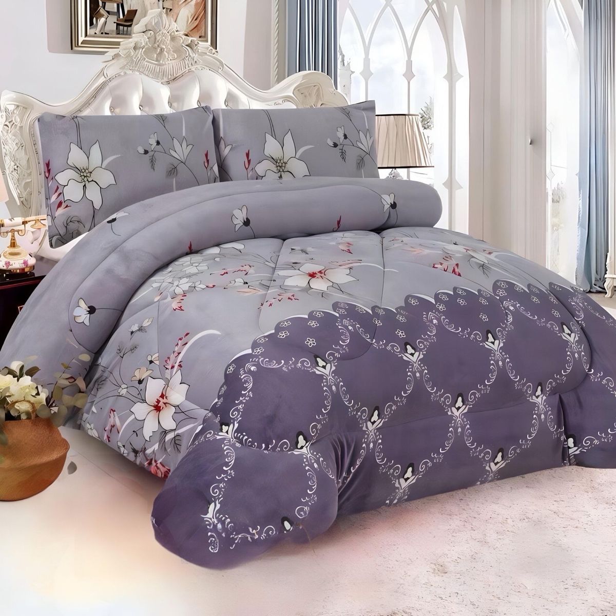 GENERICO - COBERTOR CHIPORRO GRIS  KING +2 FUNDAS DE ALMOHADA