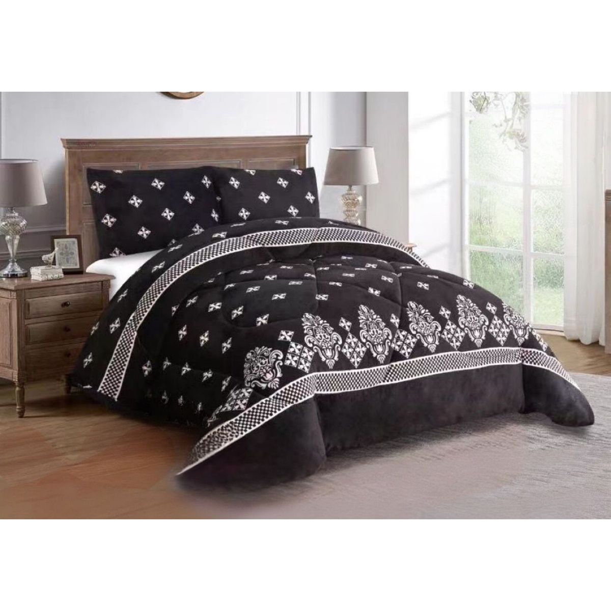 GENERICO - COBERTOR CHIPORRO NEGRO  KING +2 FUNDAS DE ALMOHADA