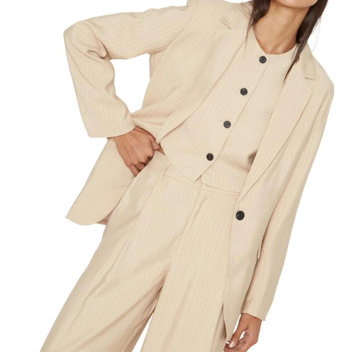 JACINTA TIENDA - Blazer Oxford rayas crudo Jacinta Tienda