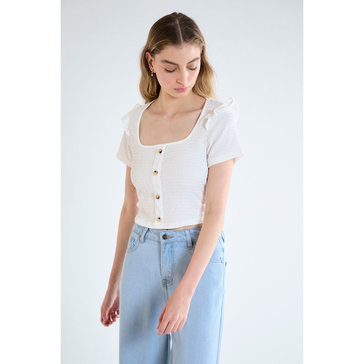 IO - Polera Manga Corta Crudo Mujer Io