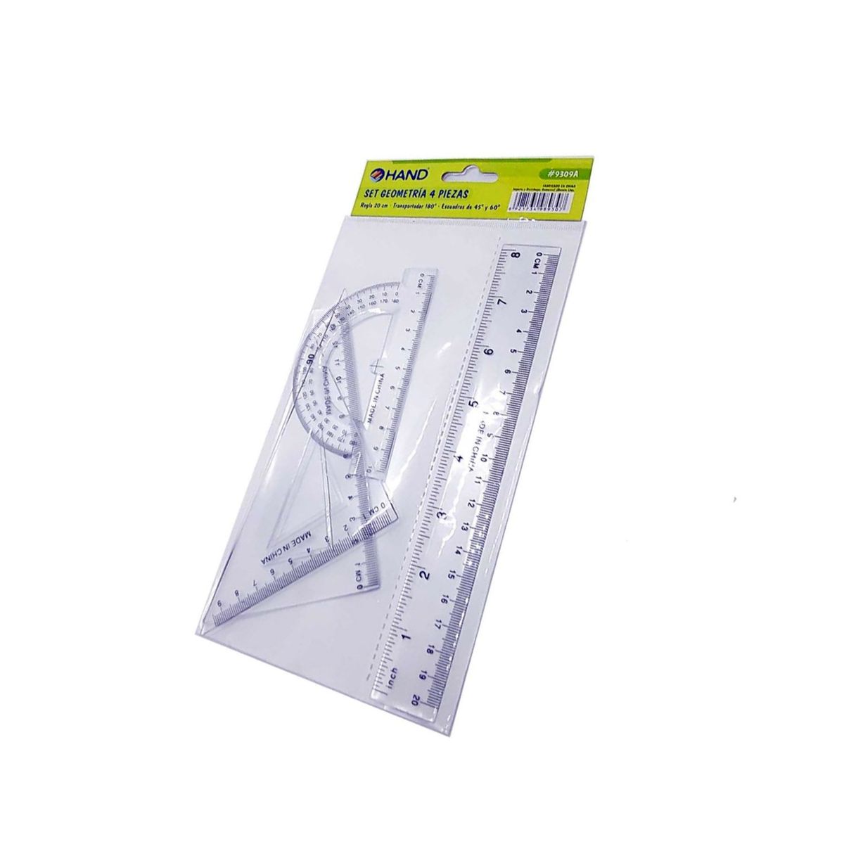 HAND - Set Geometría Regla 20cms + Transportador Y 2 Escuadras - SC