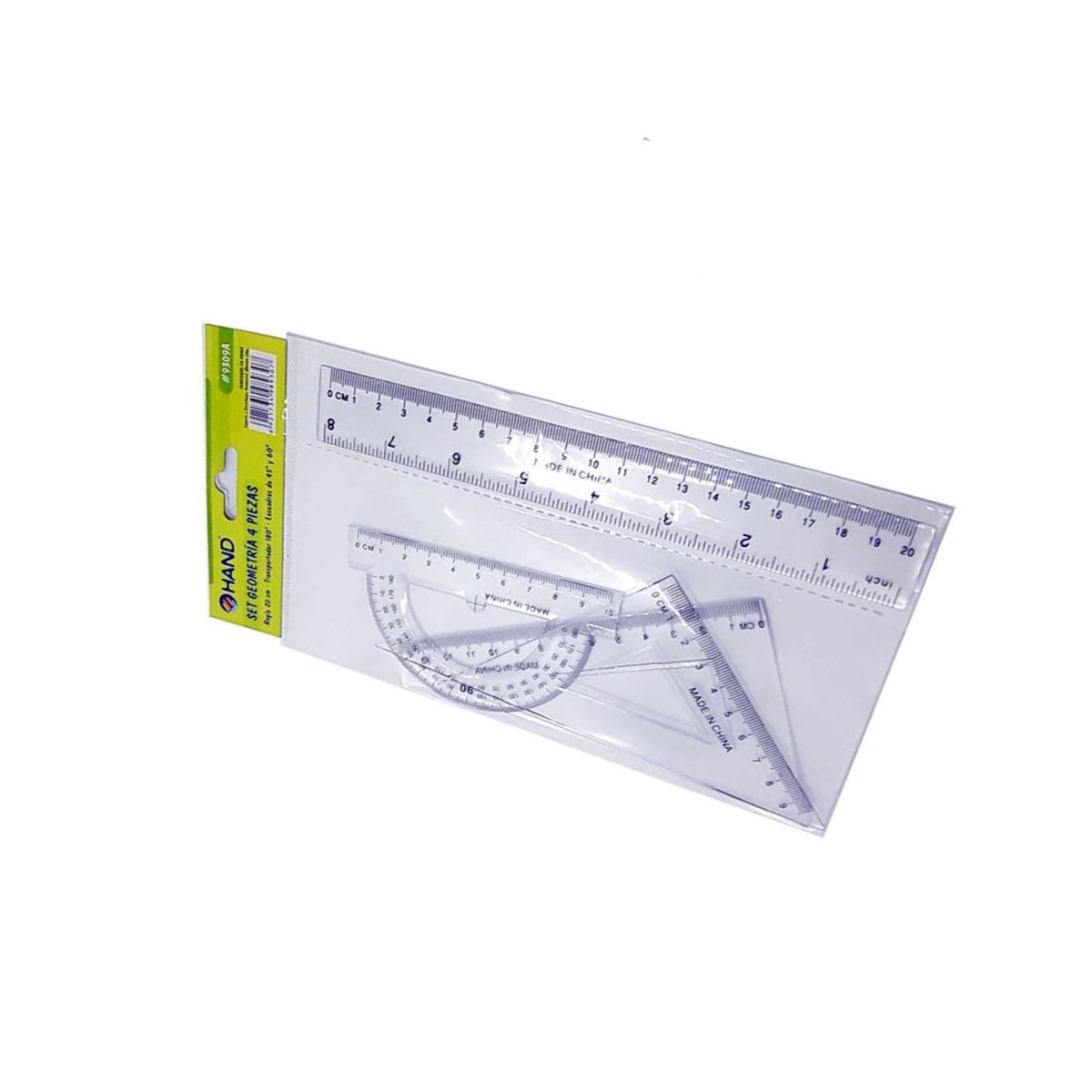 HAND - Set Geometría Regla 20cms + Transportador Y 2 Escuadras - SC