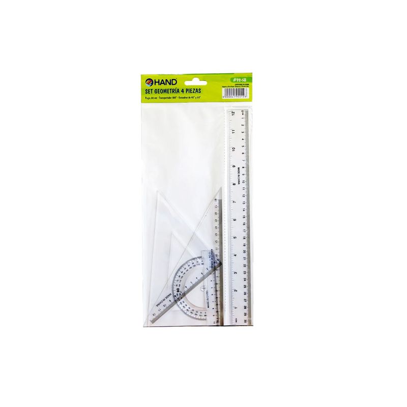 HAND - Set Geometría Regla 30cms + Transportador Y 2 Escuadras - SC
