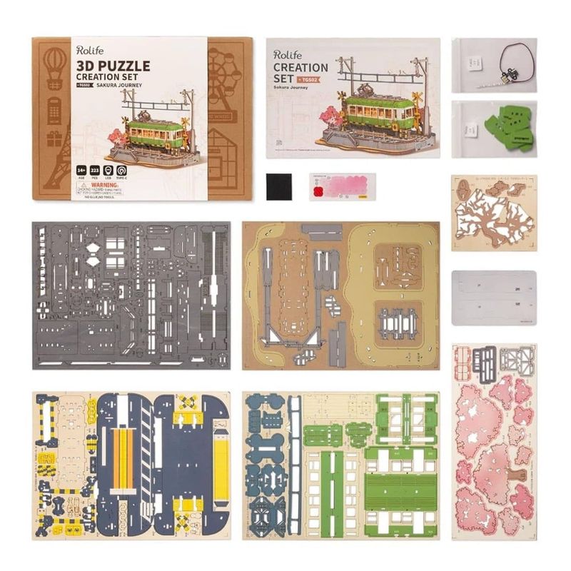 ROBOTIME - Tranvía Sakura Journey - Puzzle 3D de Madera Robotime