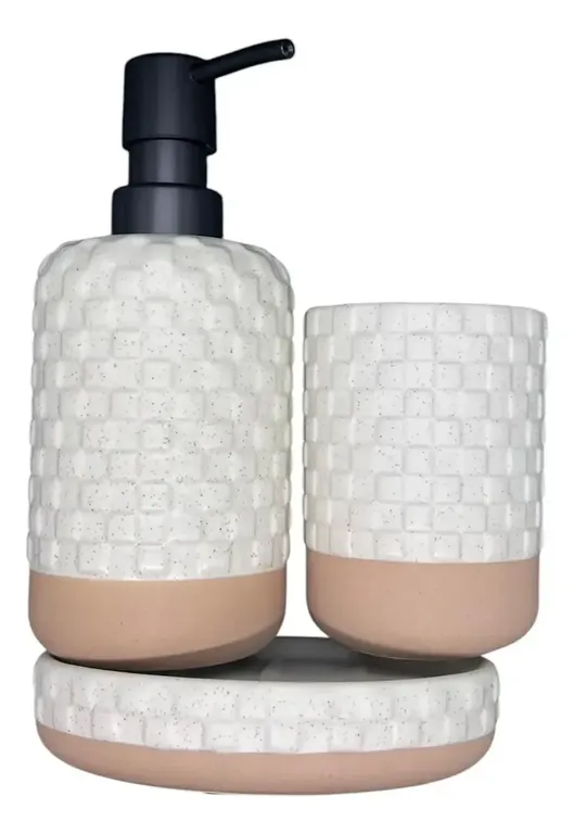 Set Juego De Bano 3 Pieza Jabon Dispensador Cepillo Ceramica