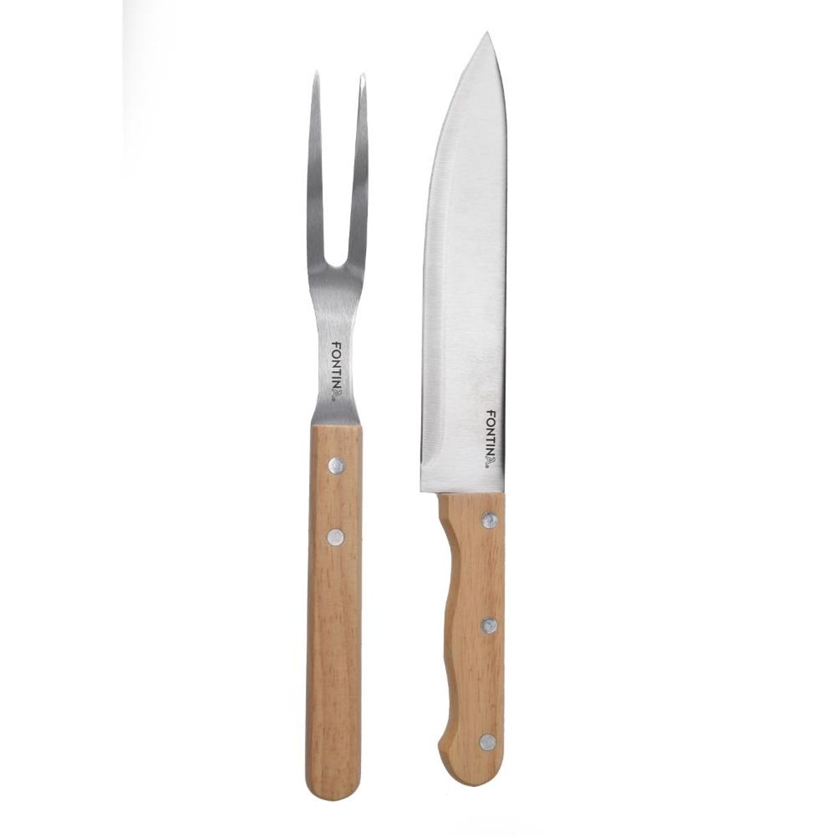 FONTINA - Set Parrillero 2 Piezas Acero Inoxidable Cuchillo + Trincho