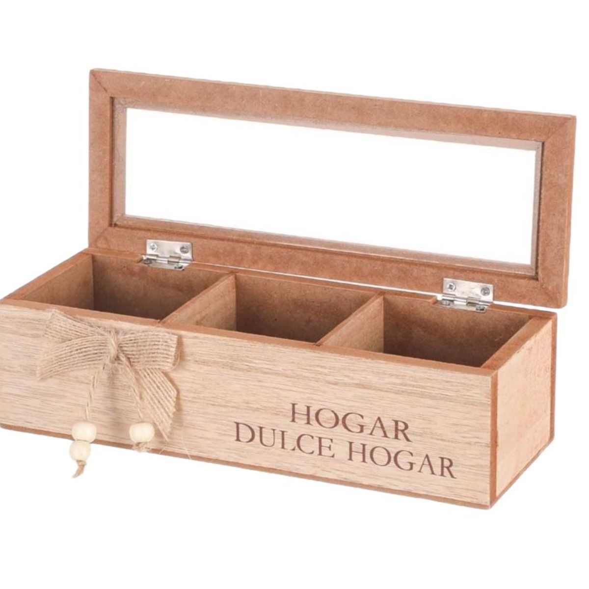 GENERICO - Caja De Té Mediana De Madera 3 Espacios Dulce Hogar