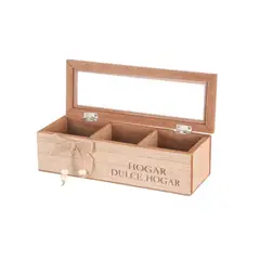 GENERICO - Caja De Té Mediana De Madera 3 Espacios Dulce Hogar