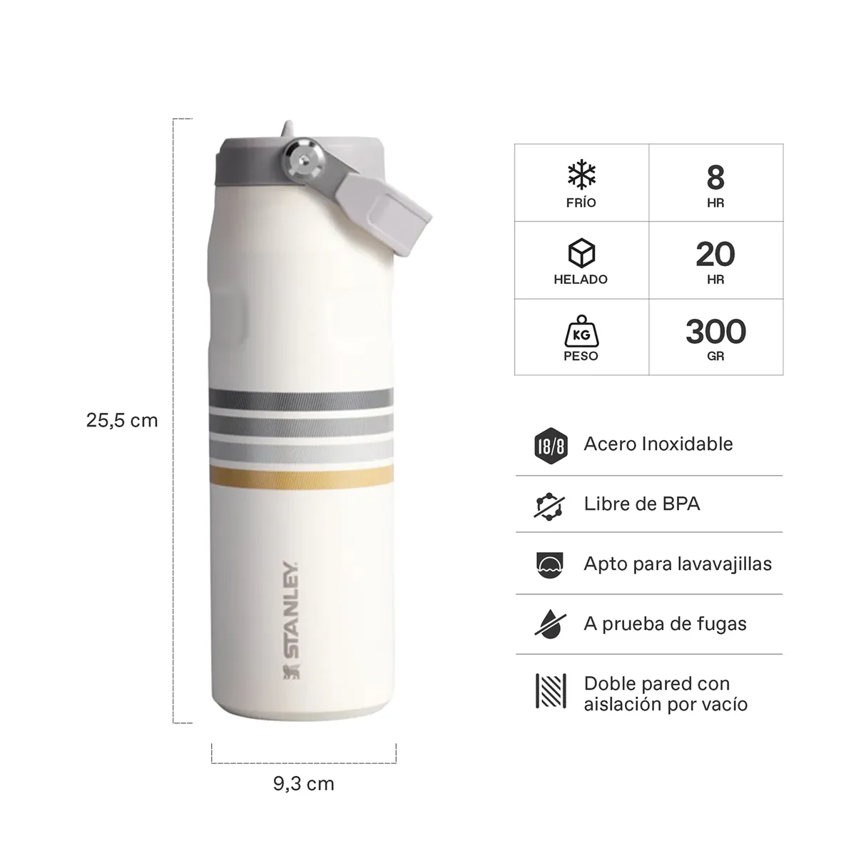 STANLEY - Botella Térmica Stanley Flip Straw 20 Cream Ash Stripe - 710 ml