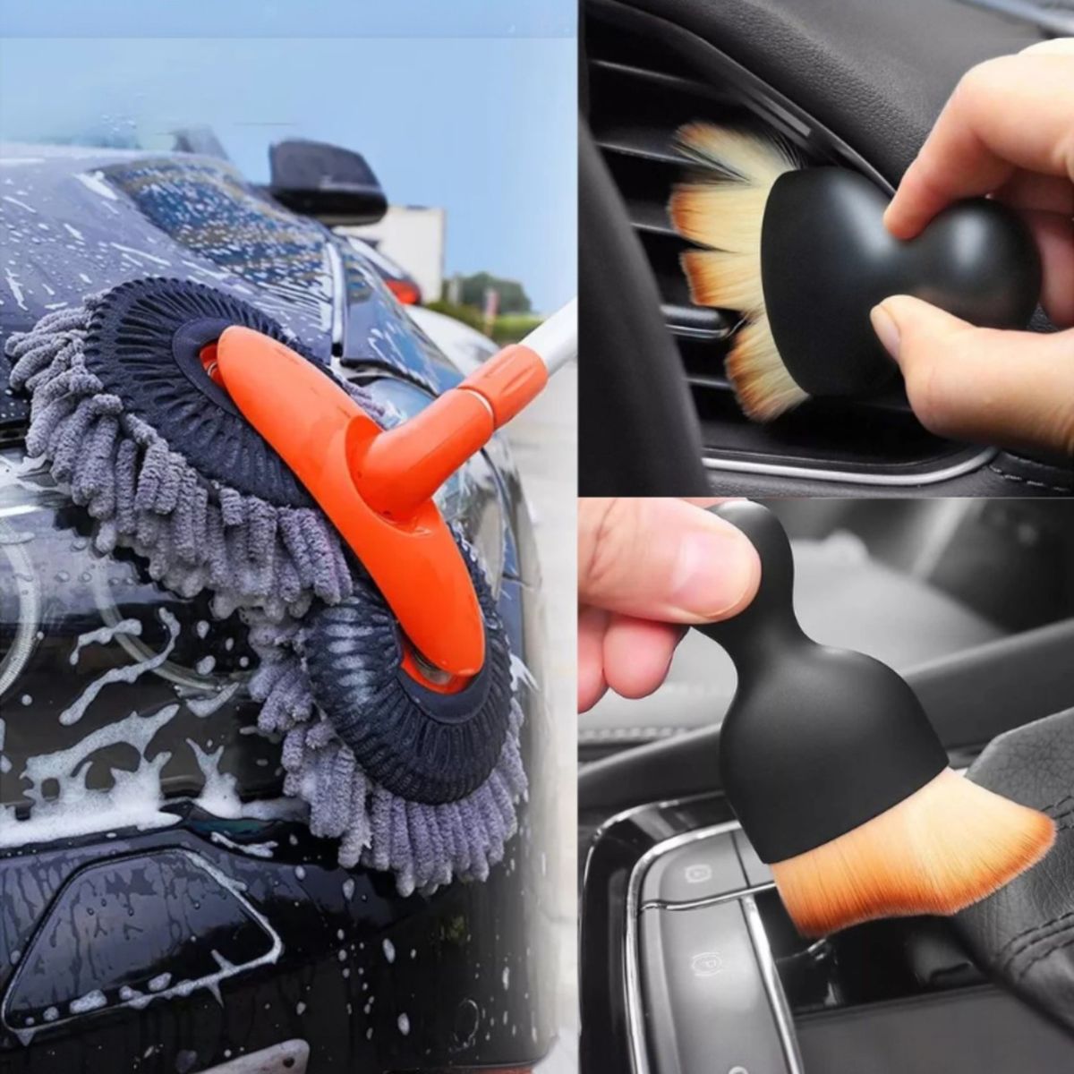 GENERICO - Mopa Cepillo Extensible + Escobilla Detalle para Lavado Auto