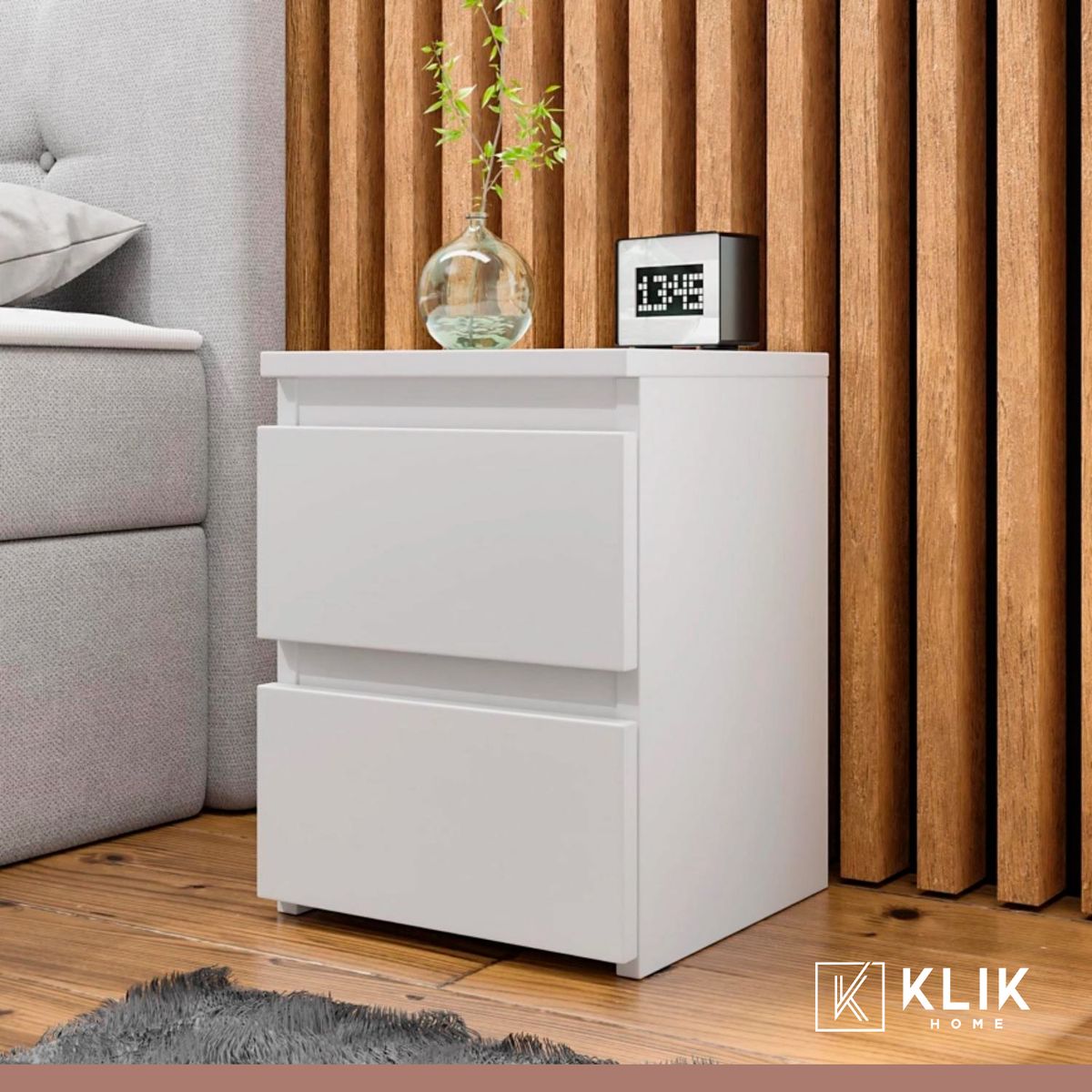 KLIK - Velador Cajones Doble Madera Moderno Minimal Blanco
