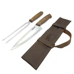 KANGKAWE - SET TENEDOR + CUCHILLO PARRILLERO FCUERO CAFÉ RUSTICO