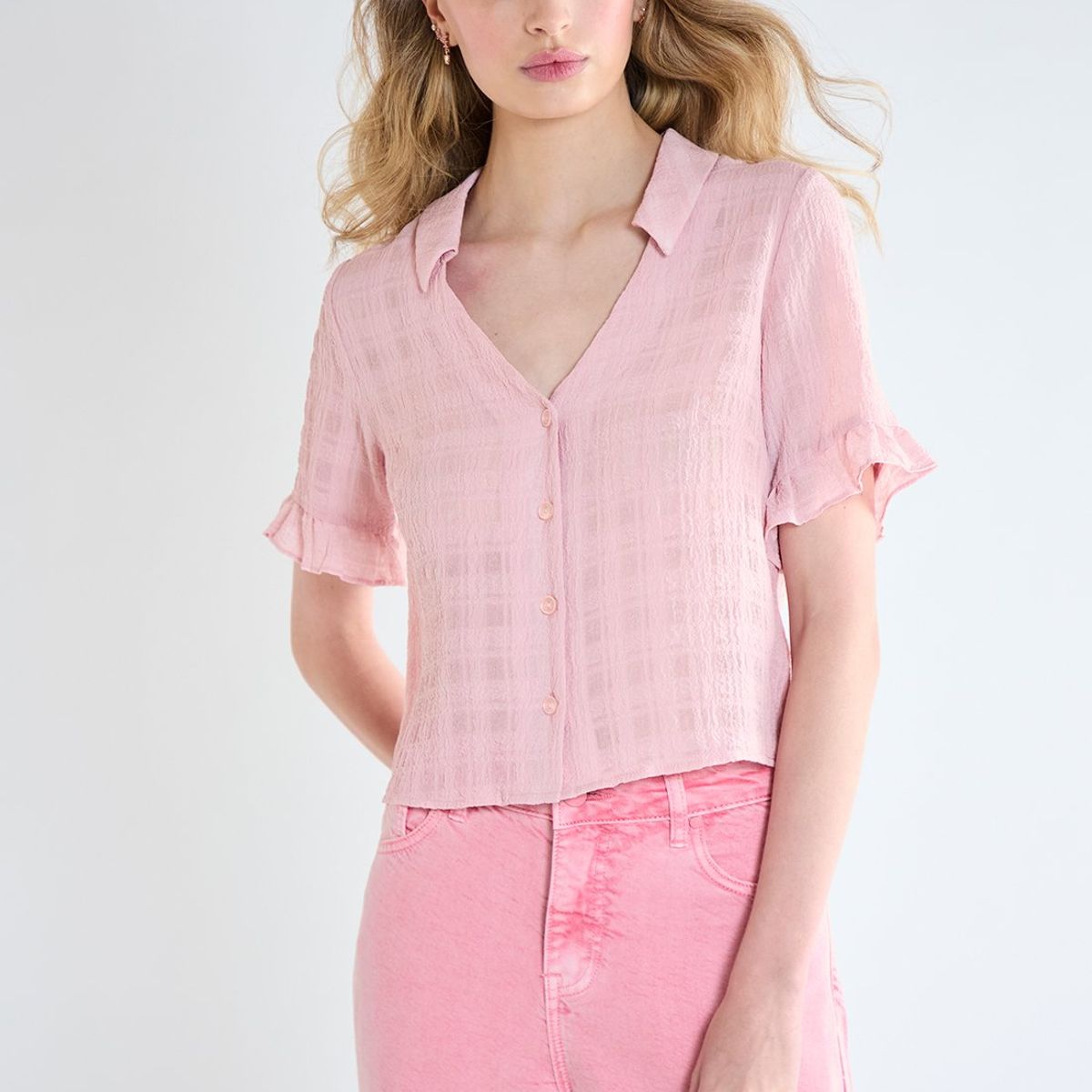 IO - Blusa Manga Corta Rosado Mujer Io