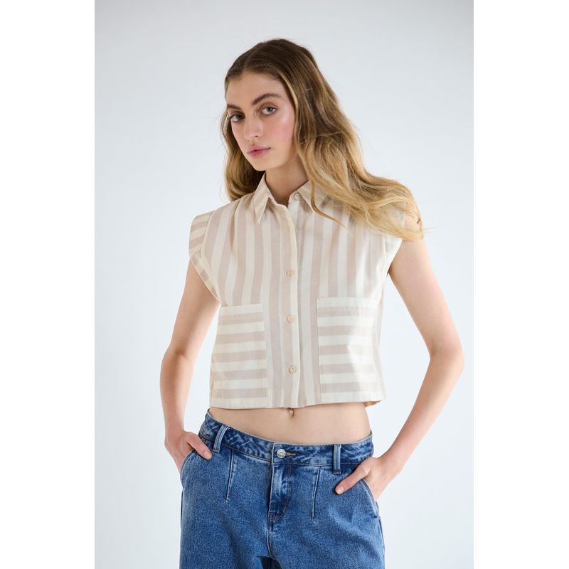 IO - Blusa Sin Mangas Beige Mujer Io