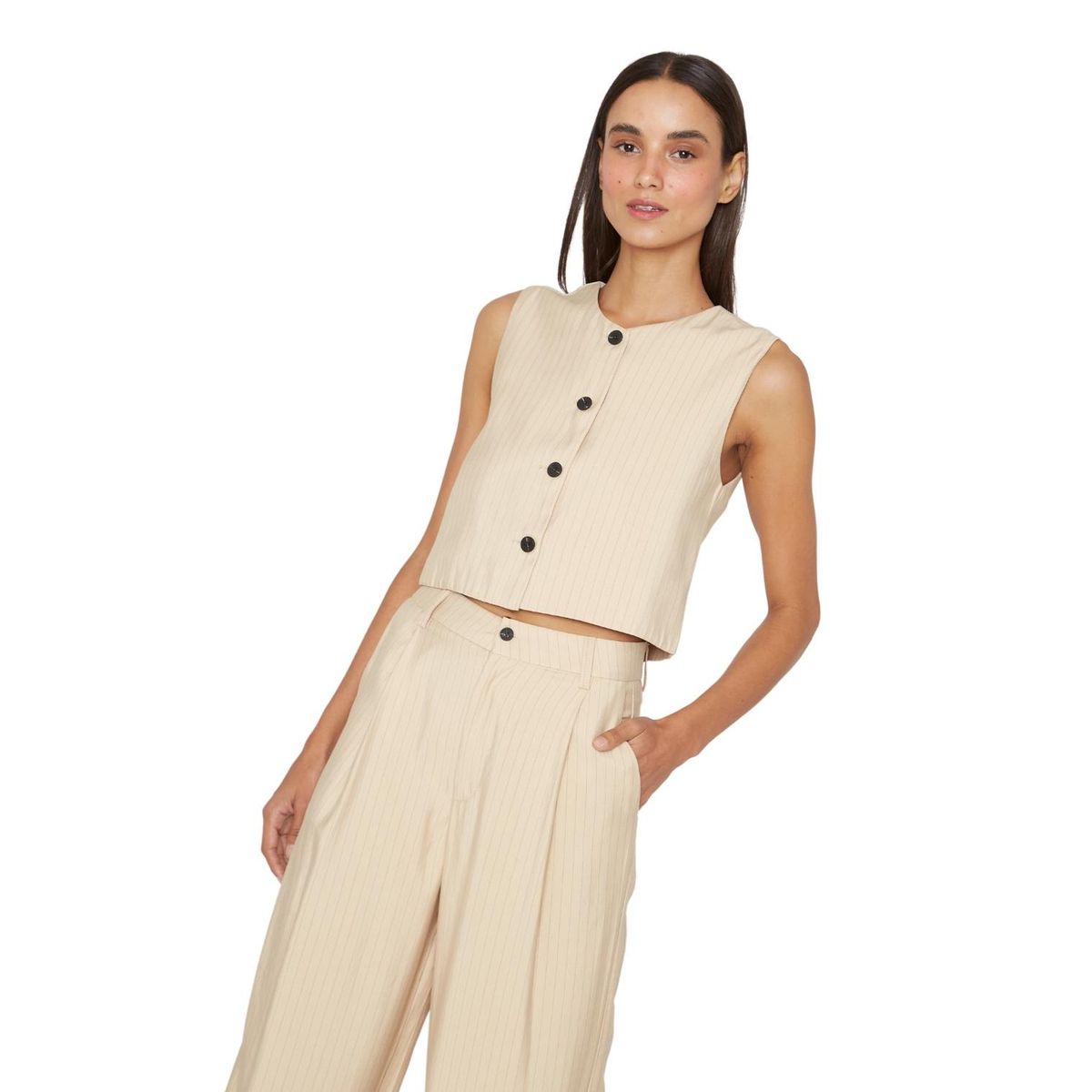 JACINTA TIENDA - Vest Oxford rayas crudo Jacinta Tienda