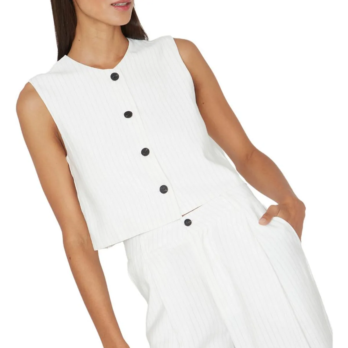 JACINTA TIENDA - Vest Oxford rayas blanco Jacinta Tienda