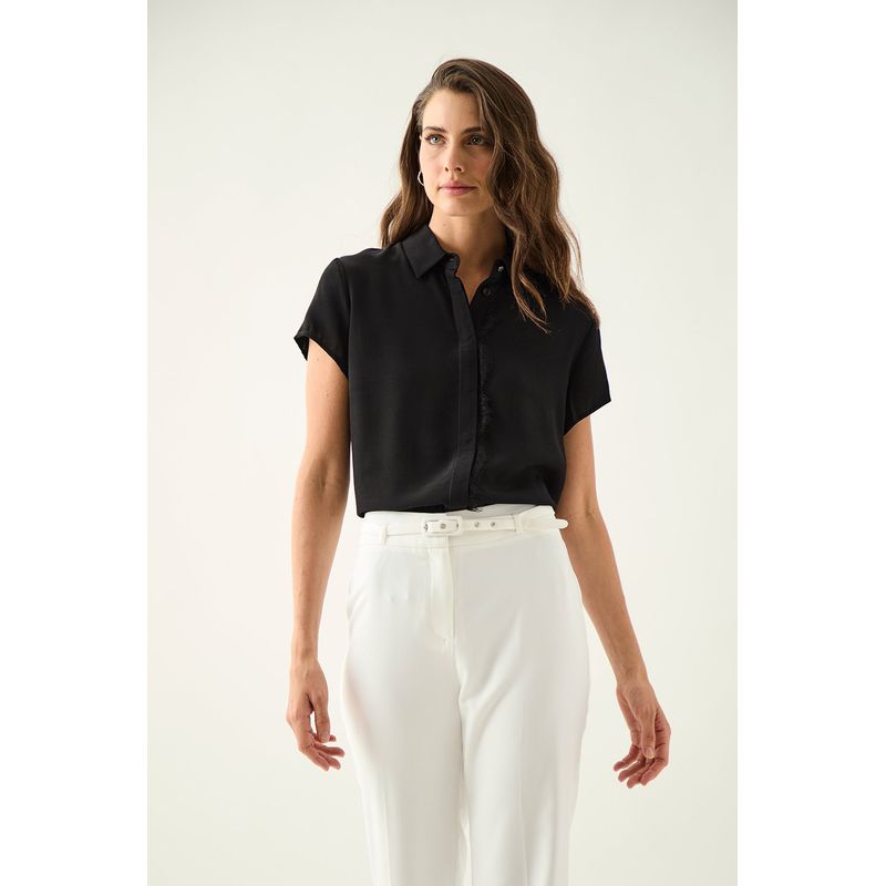 ASH - Blusa Manga Corta Negro Mujer Ash