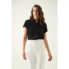 ASH - Blusa Manga Corta Negro Mujer